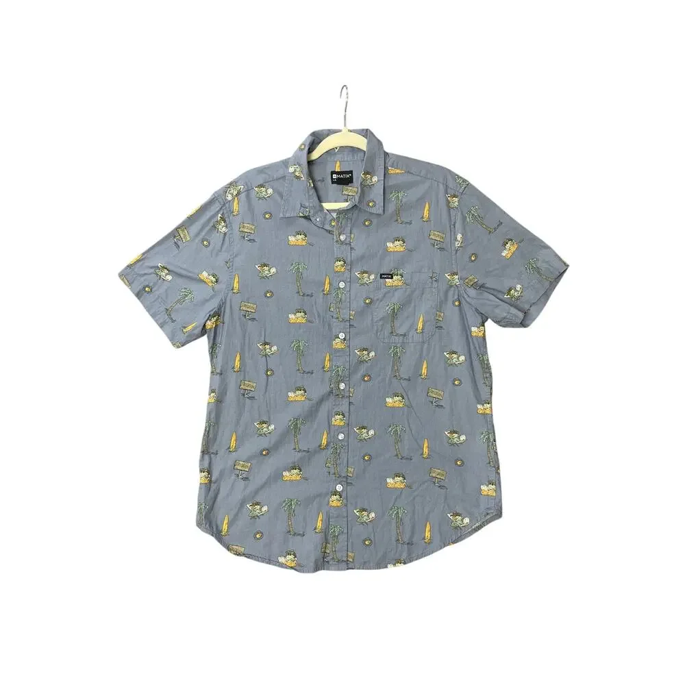Matix Stay Cation Hawaiian Button Up Shirt Size Large Vacation Beach Summer